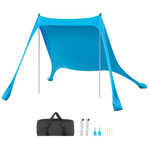 Strandzelt Mit Sonnenschutz (upf 50+) 2,3 X 2,3 X 2 M Grundfläche, Strandmuschel Mit Stützstangen & Sandschaufeln, Tragbares Sonnensegel Für Familienausflüge Camping Angeln Blau