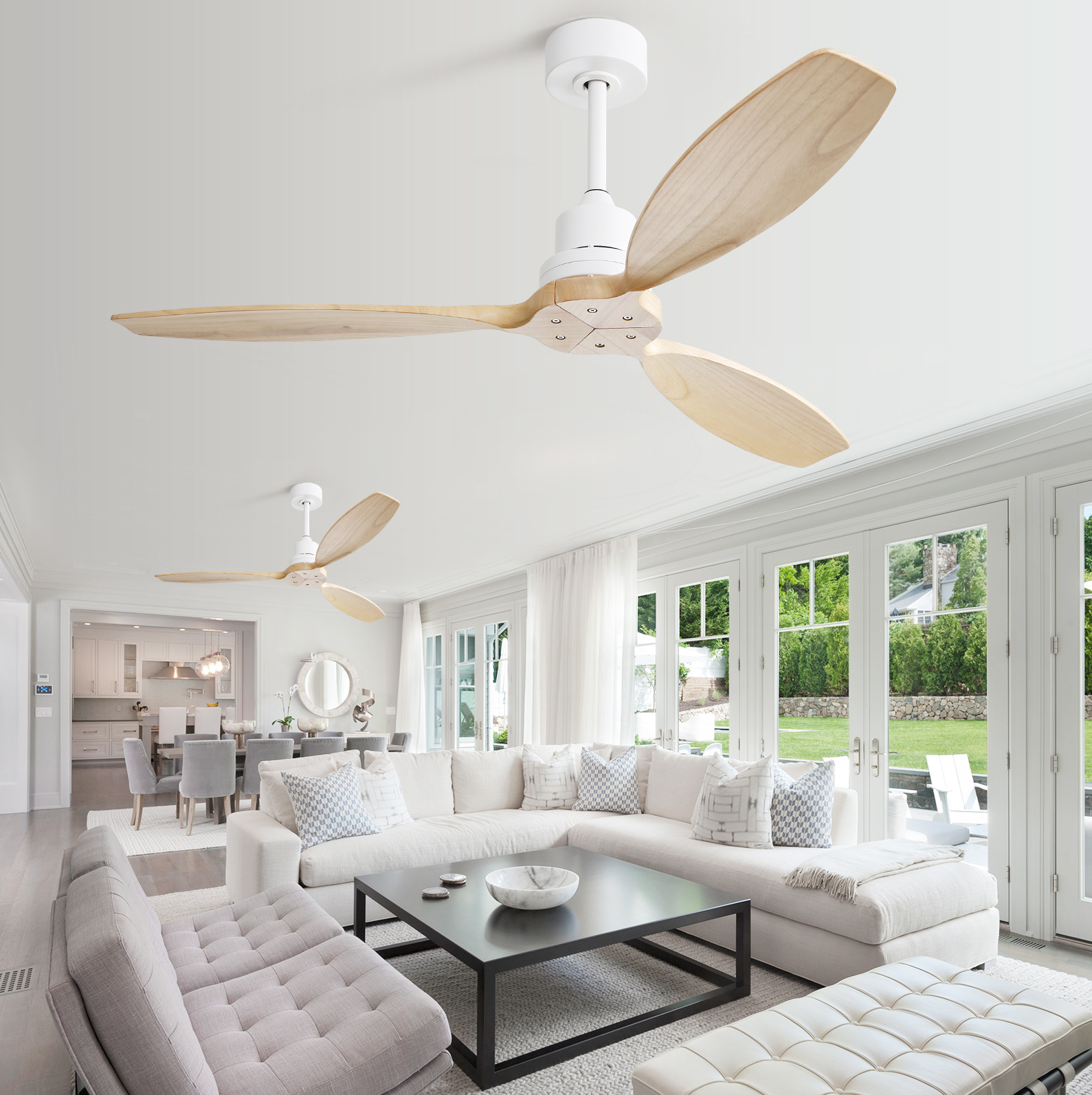 Okwish Deckenventilator Ohne Licht, 132 Cm, Holzflügel, 6 Stufen, Fernbedienung