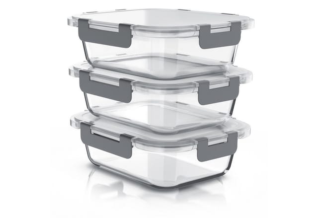 Arendo Frischhaltedose 3x Vorratsdosen 1040ml luftdicht & auslaufsicher für Meal Prep, Glas, (Set, 3-tlg., 3er-Set), Ofen- & mikrowellenfest, gefriertauglich, Deckel mit Silikondichtung