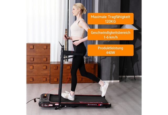 CITYSPORTS Laufband WP8 Walking/Jogging Pad 440W motor mit Steigung 13% MAX (Toolkits,Schmiermittel), Laufbander für Zuhause 1-6km/h mit LED light