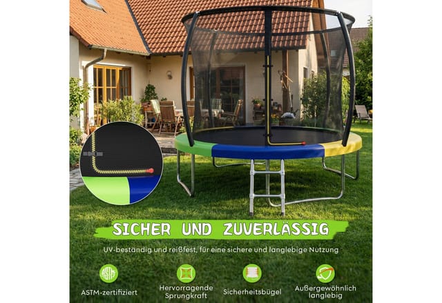 HOMALL Gartentrampolin Kindertrampolin Outdoor-Trampolin Durchmesser: 183/220/290/360 cm, Ø 183 cm, (Durchmesser 183 cm (mit Sicherheitsnetz und Schutzhaube, Tragkraft 50 kg/150 kg, 360°-Sicherheitsnetz, erhältlich in Schwarz/Blau/mehrfarbig) -ostern geschenke)