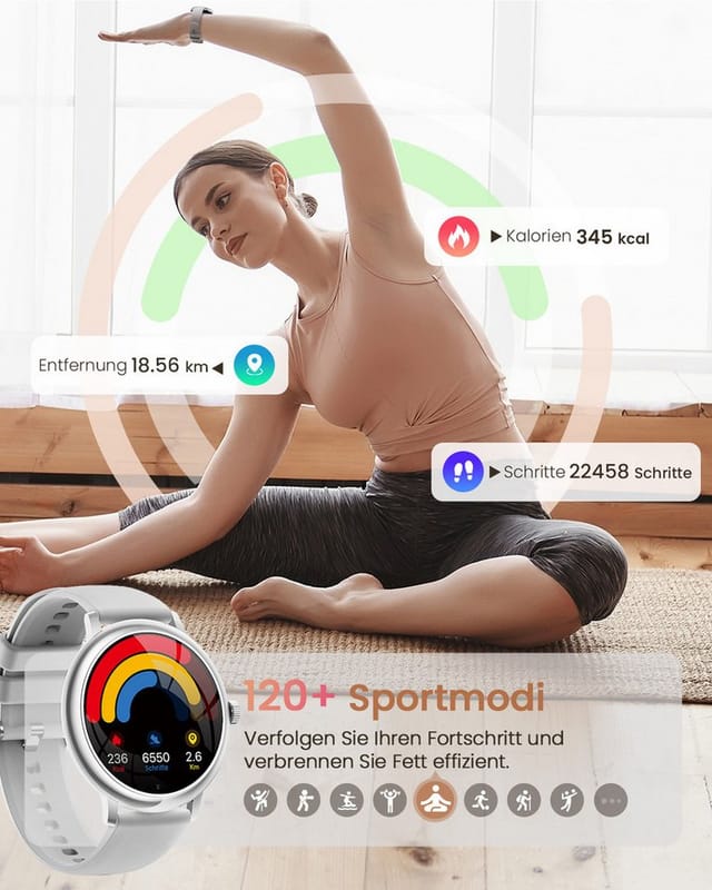 SWGOTA 2026 NEW Smartwatch Damen Rund mit 2 austauschbare Uhrenarmbänder Smartwatch (1.19 Zoll), AMOLED Display Smartwatch für Damen mit Telefonfunktion, Herzfrequenz, SpO2/Schlafmonitor/Menstruationszyklus