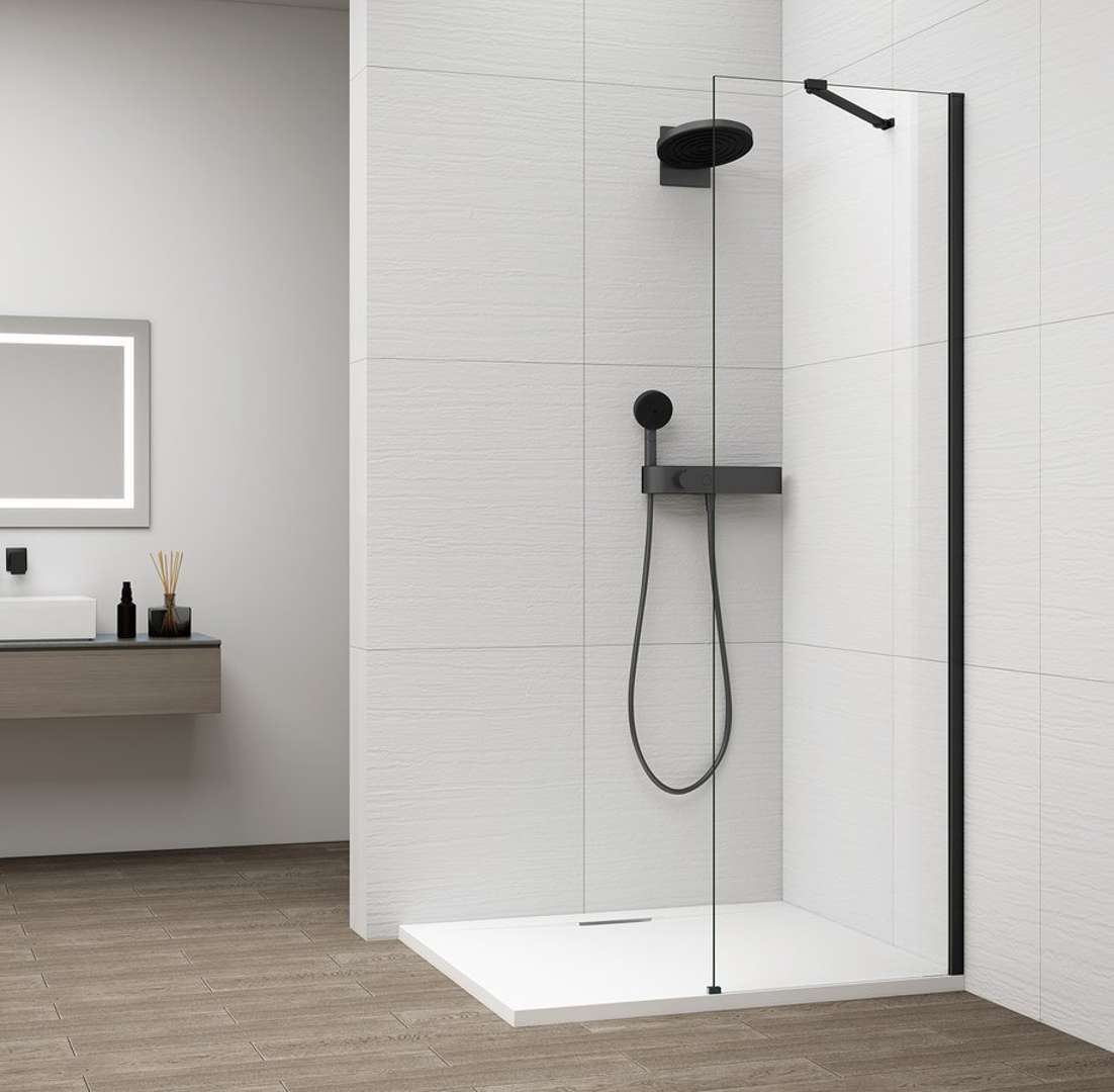 Polysan Esca - Walk-in-duschwand 60 X 210 Cm, Antidrop, Glas Klar/mattschwarz Es1060-02