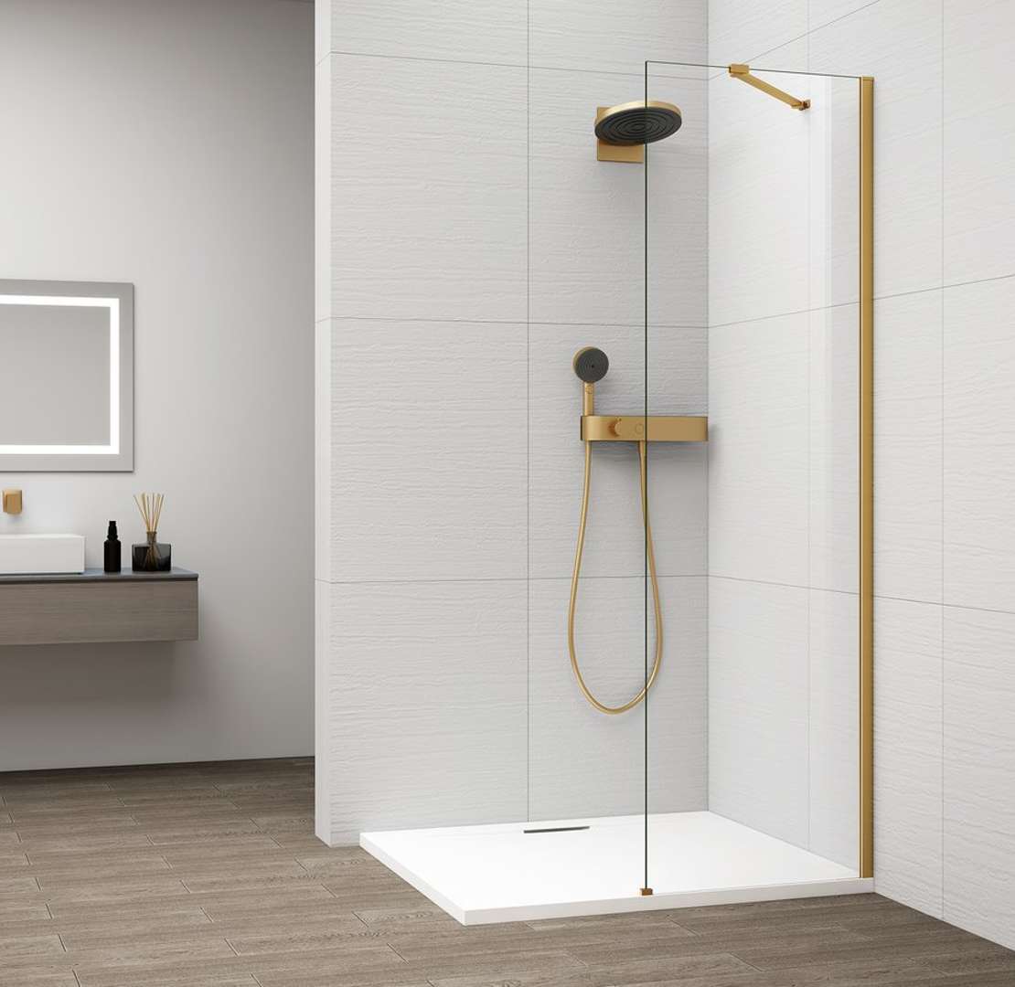 Polysan Esca - Walk-in-duschwand 60 X 210 Cm, Antidrop, Glas Klar/mattgold Es1060-04