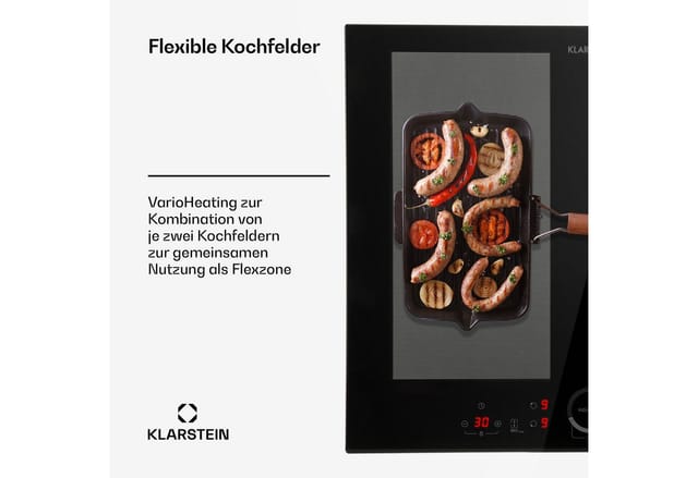 Klarstein Induktions-Kochfeld Delicatessa 60 Hybrid, Einbau Induktionskochfeld 4 Kochfelder Platten Induktionsherd autark