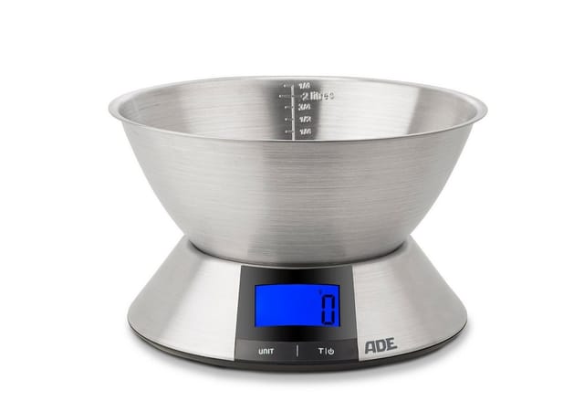 ADE Schüsselwaage mit Mehrzweckschüssel und LCD-Display, abnehmbare Edelstahlschale mit Literskala, großes Display, bis 5 kg