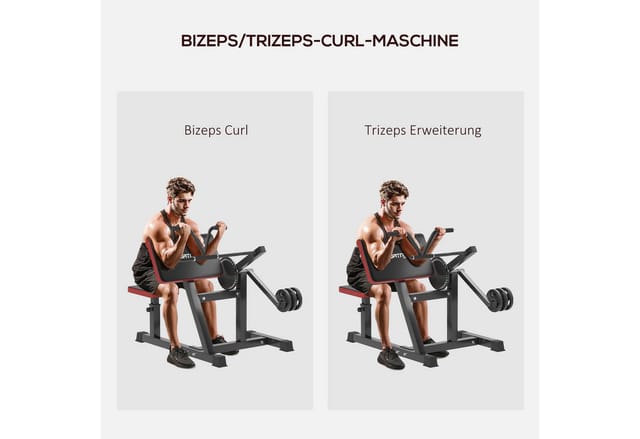 SPORTNOW Hantelbank 2-in-1 Bizeps-Trizeps-Curl-Maschine mit verstellbarem Sitz, (Bizeps, Trizeps Curl Maschine, 1-tlg., Fitnessgerät), Kunstleder, Schwarz