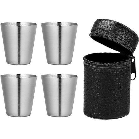 Set Aus Edelstahlbechern, Kleine, Tragbare Becher Für Camping Und Picknicks, Weingläser Aus Metall – 4,00 X 3,70 X 0,40 Cm