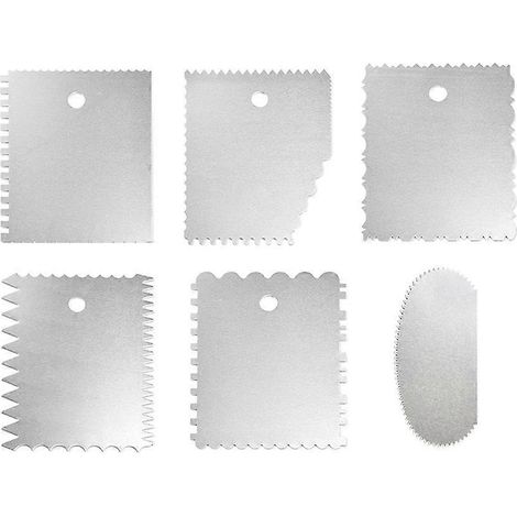 6-teiliges Set Aus Edelstahl-zuckerschabern, Multifunktionaler, Gezahnter Zuckergussglätter – 11,8 X 9,5 X 0,2 Cm – Silber