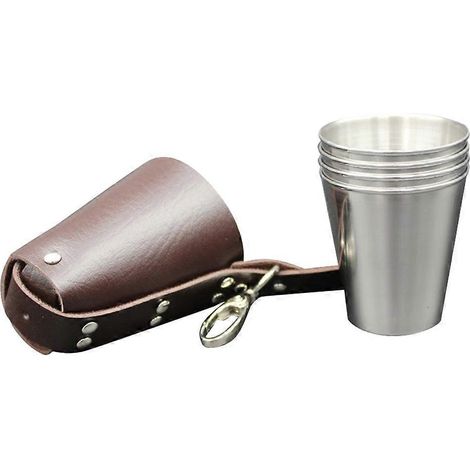 Set Aus 5 Tragbaren 70-ml-schnapsgläsern Mit Überziehhülsen Aus Edelstahl Für Alkoholische Getränke Und Wein. – 5,256 Cm