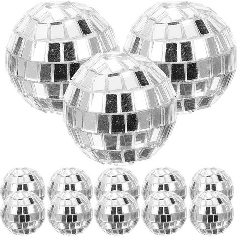 12 Silberne Discokugeln Zum Aufhängen, Aus Spiegelglas. – 3,00 X 3,00 X 3,00 Cm – Silber