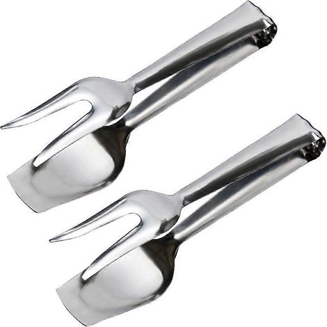 Set Aus 2 Servierzangen Aus Edelstahl, Ideal Für Brot Und Kuchen Am Buffet. – 20,3 X 4,8 Cm – Silber