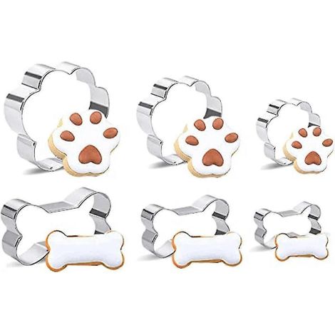 Set Mit 6 Ausstechformen In Form Von Hunden, Knochen Und Pfotenabdrücken Zum Selberbacken.