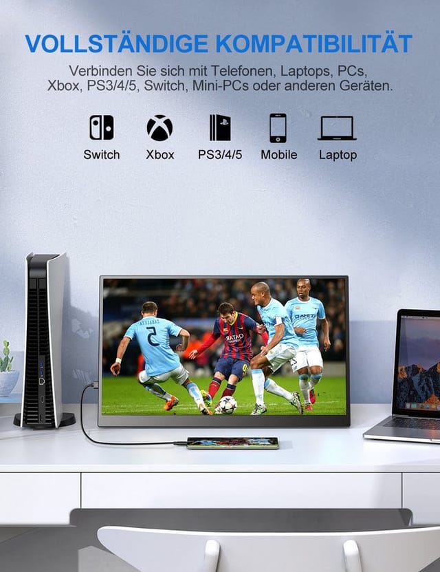 UPERFECT Tragbarer Monitor, Gaming Monitor, 100 % sRGB, LCD-Bildschirm Portabler Monitor (47 cm/18.5 ", 1920 x 1080 px, Full HD, 14 ms Reaktionszeit, 120 Hz, IPS)