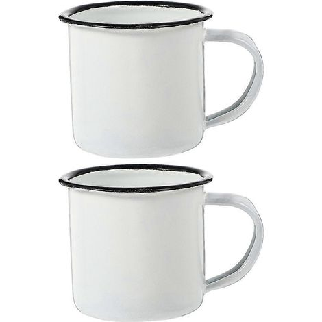 Set Mit 2 Emaillebechern Für Camping, Kaffee Oder Tee, Ideal Fürs Büro Oder Auf Reisen. – 8 X 6 X 6 Cm – Weiß
