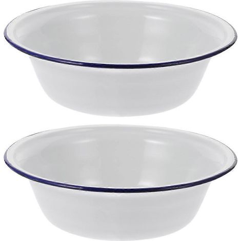 Set Aus 2 Emaillierten Suppenschüsseln Für Zuhause, Praktische Küchenutensilien. – 14 X 14 X 4 Cm – Weiß