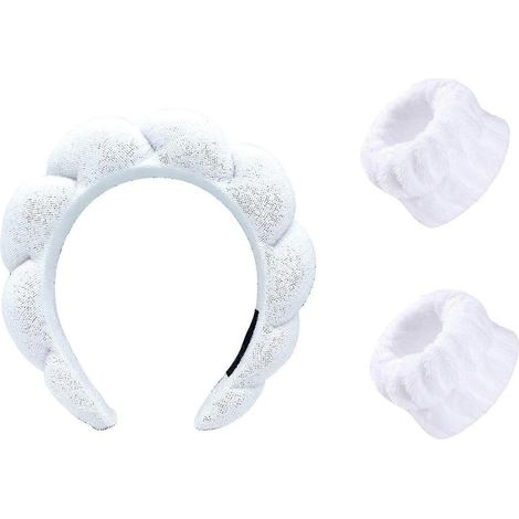 Haarband Mit Spa-schwamm Für Die Gesichtsreinigung, Das Auftragen Von Make-up Und Die Hautpflege Unter Der Dusche – Weiches Und Saugfähiges Material – Weiß
