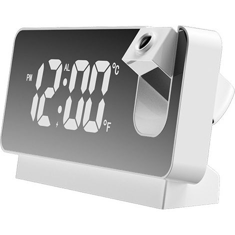 180°-projektorwecker Mit 7,3-zoll-digitalanzeige, Doppelalarm, Usb-anschluss Und Dimmfunktion Für Das Schlafzimmer (weiß)