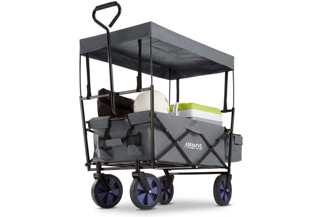 Arebos Bollerwagen ECO faltbar mit Dach, 150 kg Tragkraft für Garten, Camping & Ausflüge (Grau), Maße 117 x 55 x 125 cm
