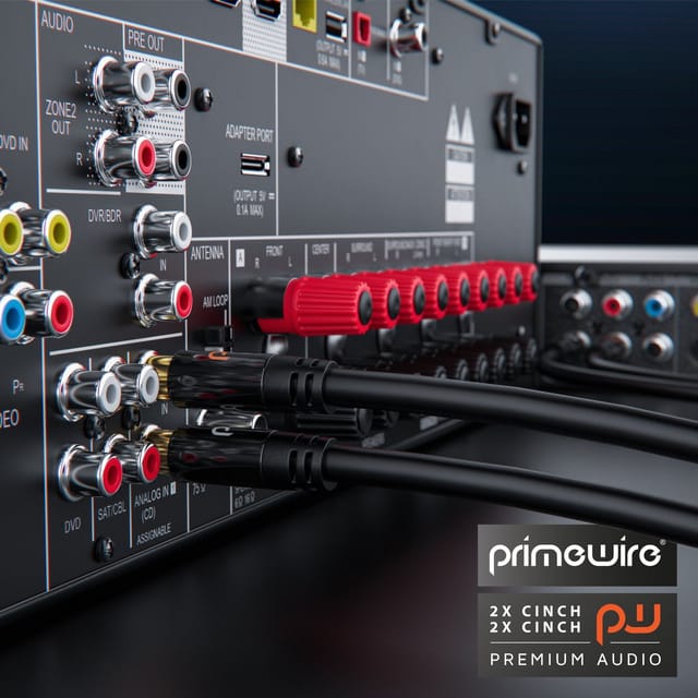 Primewire 2 x Cinch zu 2 x Cinch, AUX Eingänge, Metall Stecker vergoldet Audio-Kabel, Cinch, RCA (500 cm), Stereo-Cinch HiFi Audiokabel mehrfach geschirmt - 5m