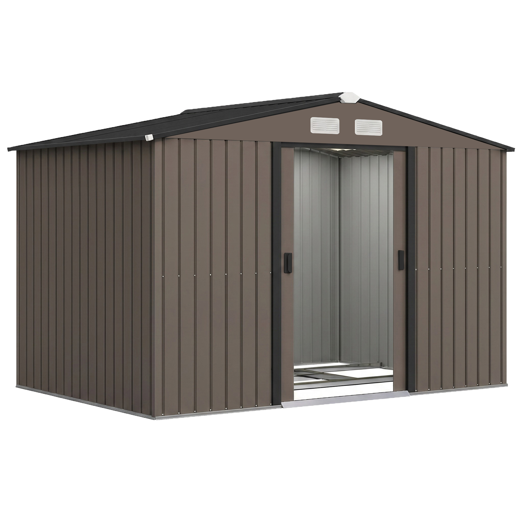 Gartenhaus 4,9 M² (277 X 195 X 192 Cm) Mit 2 Schiebetüren, Schrägdach Und 4 Fenstern, Braun