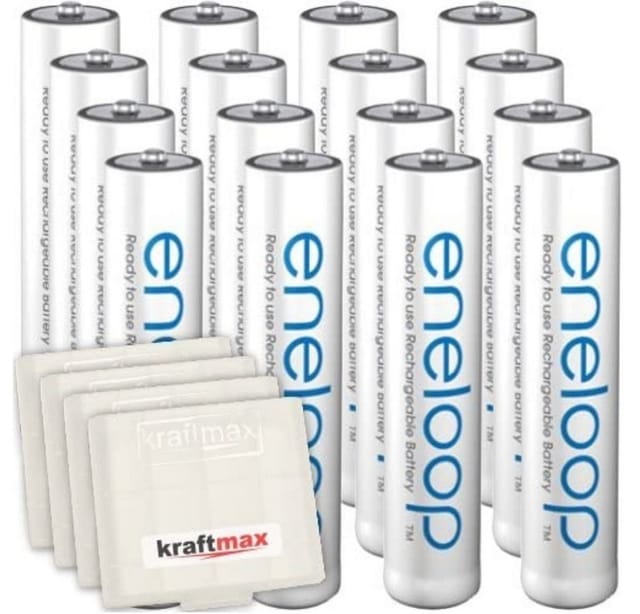 kraftmax 16er Pack Panasonic Eneloop AAA / Micro Akkus Akku Micro AAA 800 mAh (1,2 V V, 1 St), bis zu 2100 Ladezyklen