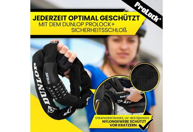 Dunlop Zahlenkettenschloss Fahrradschloss mit 5er Zahlencode Zahlenschloss Hohe Sicherheit 100 cm, verstärkter Stahl -Textilummantelung mit UV-Schutz