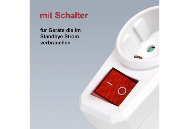 HEITECH Steckdosenschalter Abschaltbarer Zwischenstecker 2-polig Ein-Aus Schalter beleutet, max. 3500,00 W, 1-St., für Innenräume, kostenloser Versand