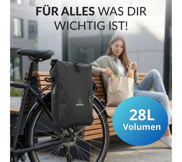 Bronea Fahrradtasche 3-in-1 Kombi Rucksack & Umhängetasche 100% Wasserdicht XXL-28Ltr (Schnellmontage an Gepäckträger, integrierte Laptoptasche), Diamond-Struktur Laptoptasche 100% Wasserdicht Reflektierende Elemente