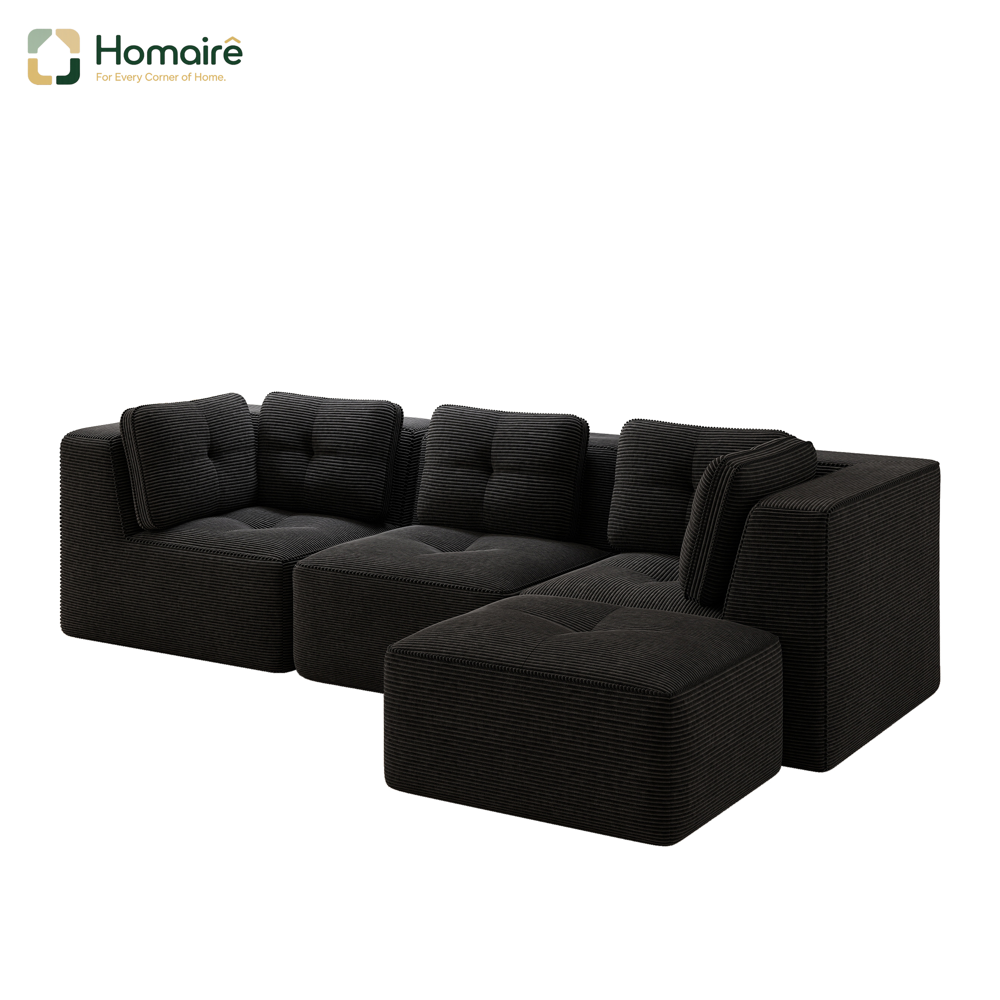 Sofa Mit Modulen Aus Cordstoff Schwarz En Polyester 297 X 177 X 69 Cm Homaire