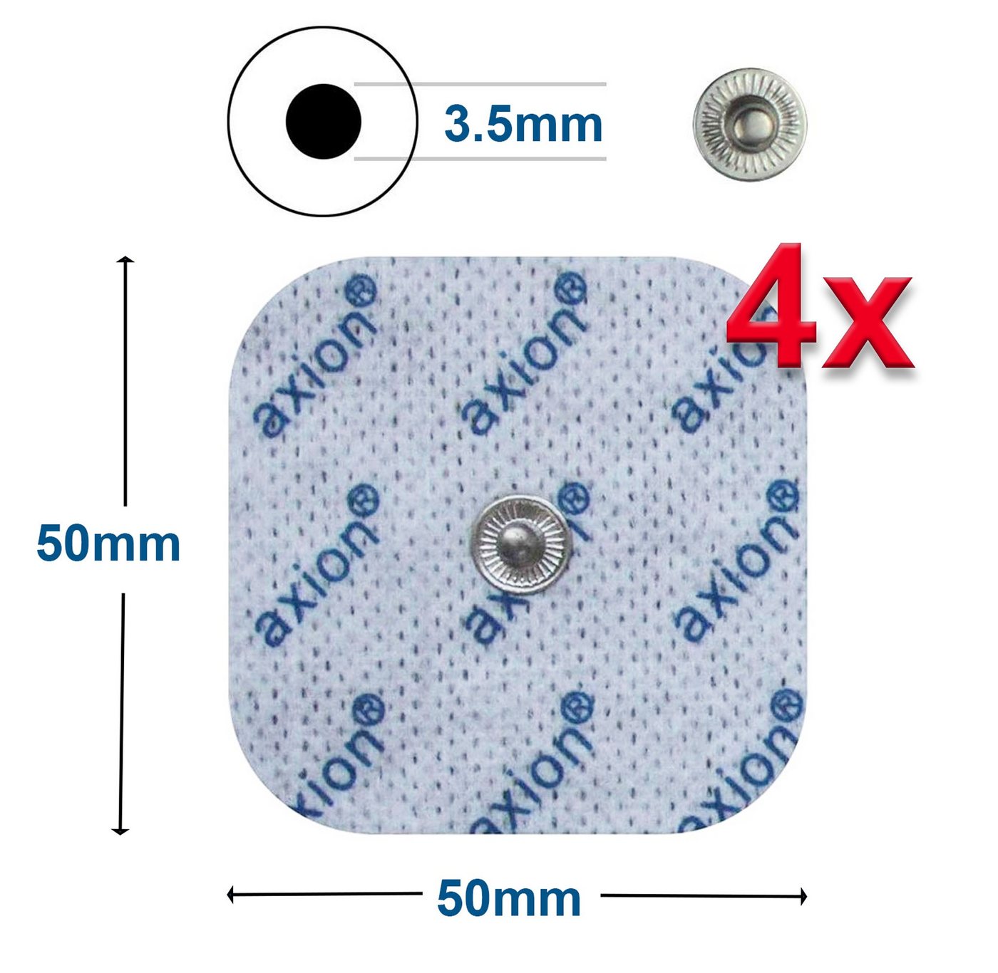 Axion Elektrodenpads passend zu Sanitas, Beurer - 5x5cm, 3.5mm Druckknopfanschluss, 4 St.,selbstklebende TENS EMS Elektroden für TENS EMS Geräte Bild 5