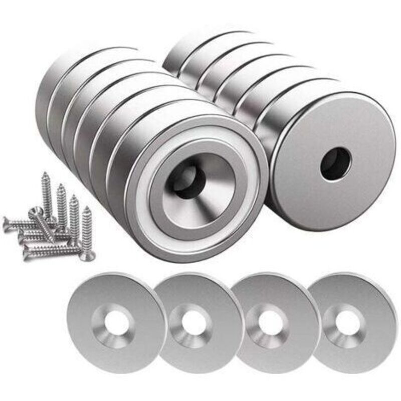 12 Neodym-magnete, 10 Kg Haltekraft, 20 X 7 Mm Mit Loch Und Kappe, Topfmagnet Gefräst Mit Schraube Und 12 Stahlscheiben (silberklar)