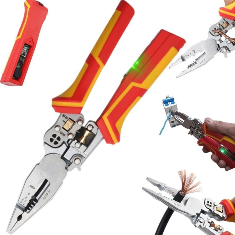 9-in-1 Abisolierzange Mit Strommessfunktion, Multifunktionale Spannungsprüfzange, Elektrikerzange, Werkzeuge Zum Abisolieren, Crimpen, Schneiden, Ziehen, Wickeln Und Spalten