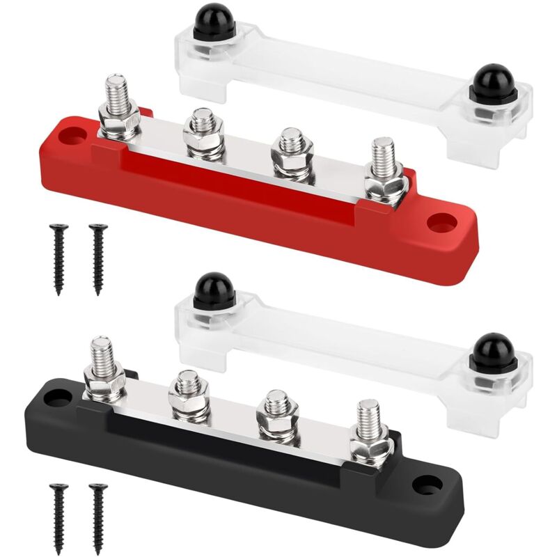 2-teiliger Stromverteilerblock, Klemmleiste, 12 V–48 V Dc, Sammelschienen, 150 A, Stromschienen, Schwarz/rot, Mit 4 M6-klemmschrauben Für Autos, Wohnmobile, Yachten