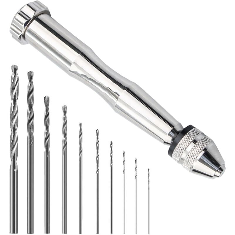 Satz Mit 10 Handbohrern, Handbohrmaschine Mit 10 Spiralbohrern Von 0,8 Bis 3,0 Mm, Mini-bohrer Für Schmuck, Mini-bohrer Für Modellbau, Bohrwerkzeuge Für Diy-modellbau (silberfarben)