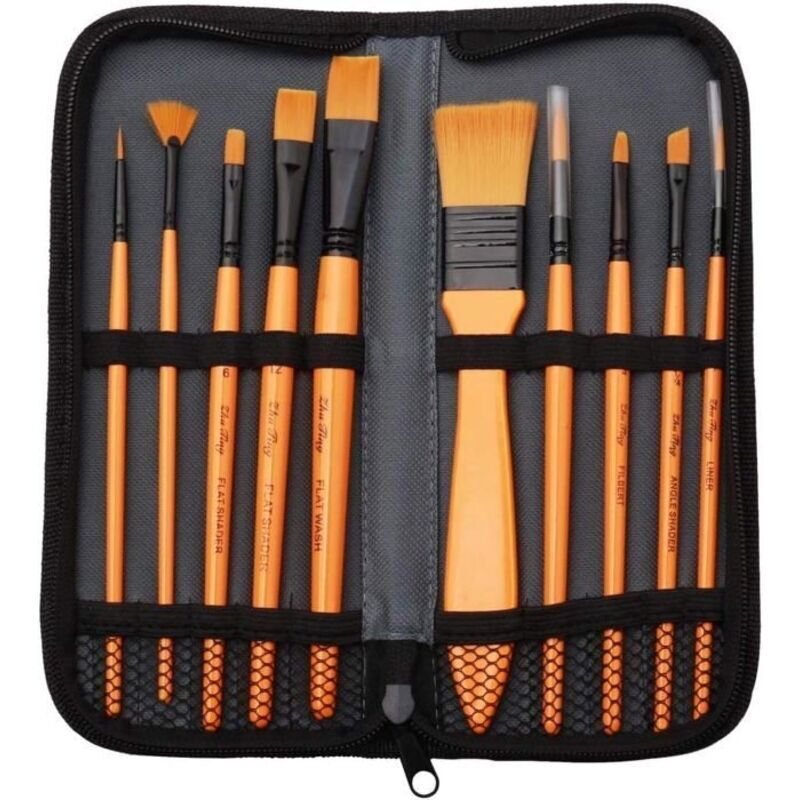 Acrylmalpinsel-set – 10 Pinsel In Einer Mappe, Ideales Pinselset Für Anfänger