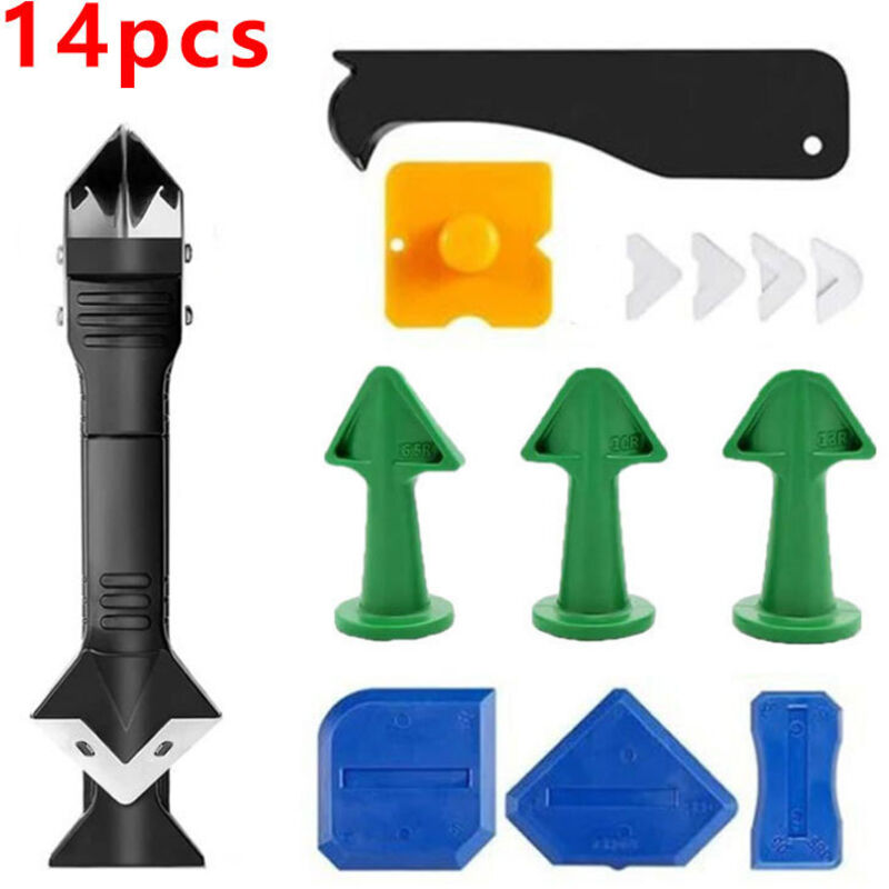 14-teiliges 3-in-1 Silikon-dichtungsset, Dichtungswerkzeug, Fugenkratzer, Silikon-fugenglätter Für Küche, Bad, Spüle Und Fensterfugen