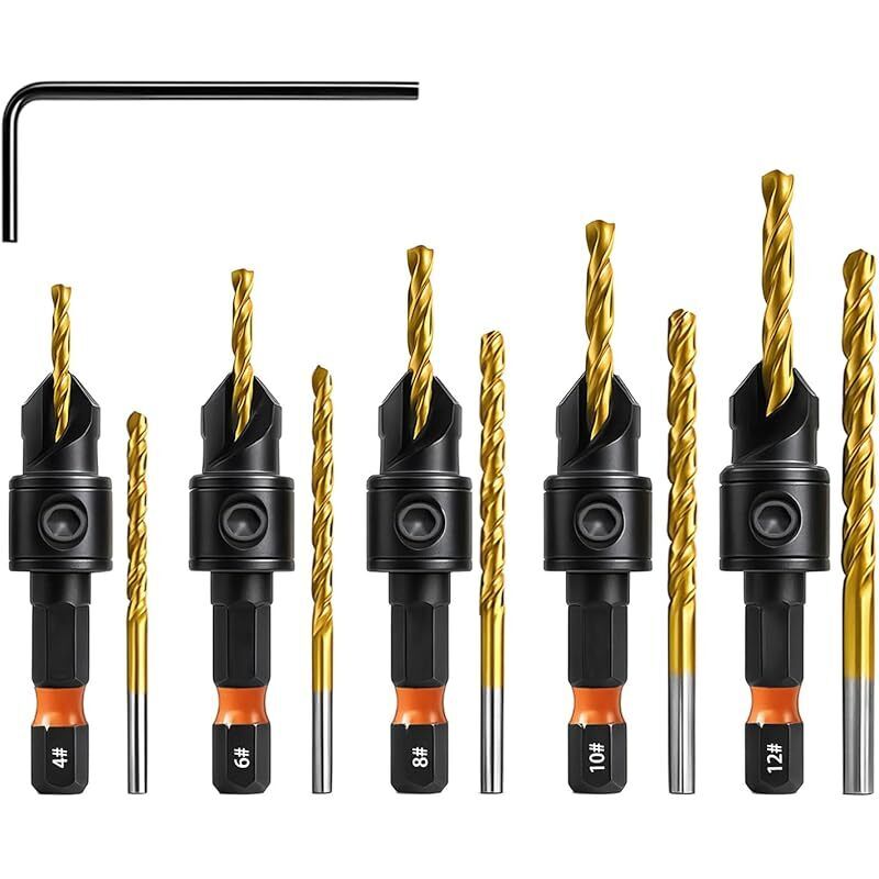 11-teiliges Set Fasfräser, Holzfräser Mit Sechskantigem Schaft, Verstellbar 1/4", Schnellwechsel, Hss-fasfräser Mit Inbusschlüssel Für Holzarbeiten, Größe 1,9-3,4 Mm