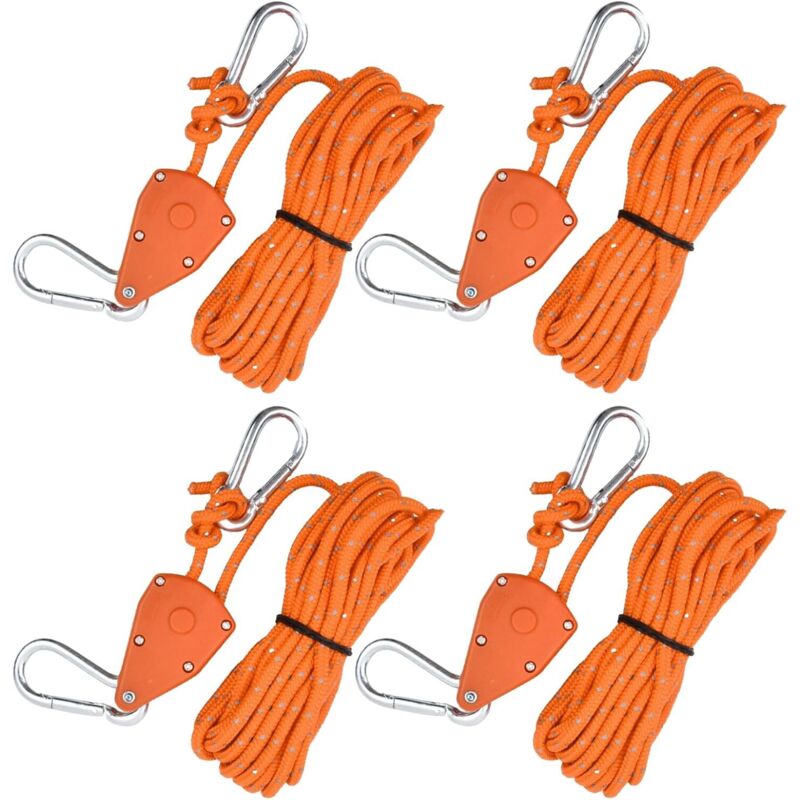 4 Stück (orange) Reflektierende Zeltleine, 4 Mm Ratschenleinen Mit Haken, 5 M Leichte Camping-leine Für Zelte, Paracord-seil Mit Rolle Für Vordach, Zelt, Plane, Wandern Im Freien