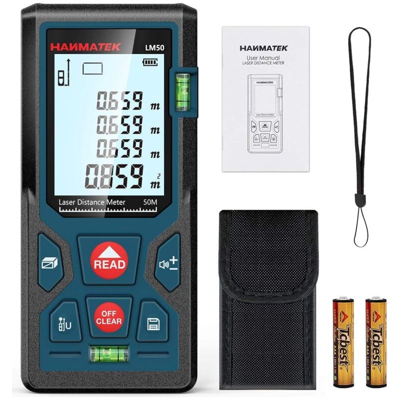Digitaler Laser-entfernungsmesser, Lm50 50m Digitaler Laser-entfernungsmesser, Messung Von Länge/fläche/volumen/pythagoras-theorem Mit Lcd-hintergrundbeleuchtung, Ip54