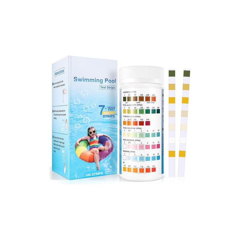 7-in-1 Pool- Und Whirlpool-wassertester, 100 Teststreifen, Testet Chlor, Ph-wert, Brom, Gesamthärte, Gesamtalkalinität, Cyanursäure Und Gesamtchlor