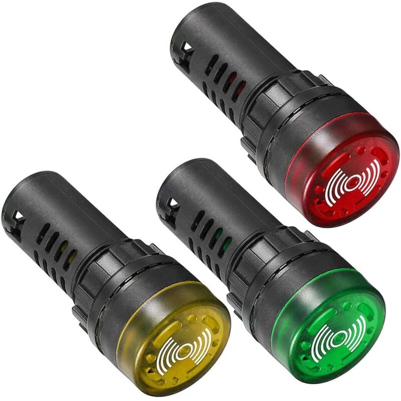 3-teiliges Warnleuchten-set Mit Akustischem Alarm, 220 V Ac, 22 Mm Paneleinbau, Blinkalarm Für Elektrische Schalttafeln, Hlk, Diy-projekte (rot-gelb-grün)