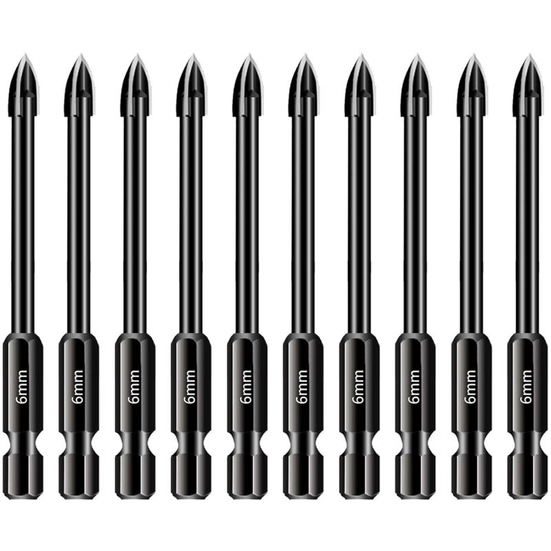10er-set 6-mm-bohrer Für Fliesen Und Glas, Sechskantschaft 1/4 Zoll Aus Hartmetall, Bohrwerkzeug Für Porzellan, Keramik, Spiegel, Beton, Ziegelmauerwerk Und Glas