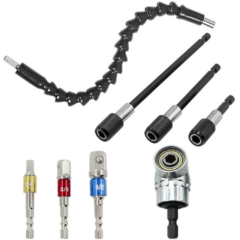 Winkeladapter Für Schrauber, 3 Stück Magnetische Bits Mit Sechskantschaft + 1 Rechter Winkelbohrer + 1 Flexibler Winkelverlängerungs-bohrfutteradapter + 3 Schlagfest-bits