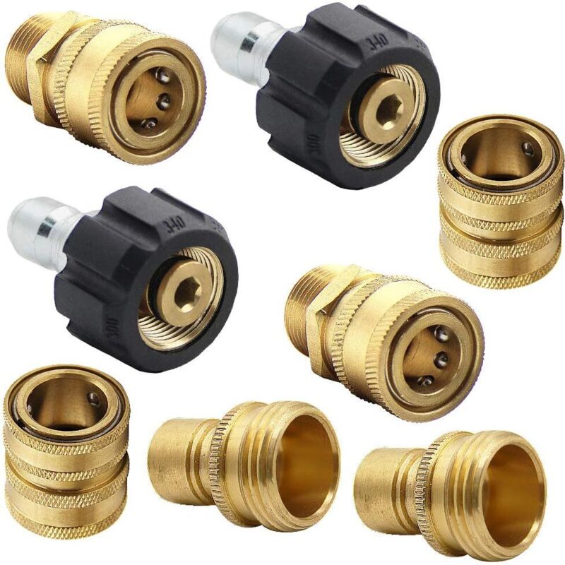 Satz Von Adaptern Für Hochdruckreiniger – Drehbare M22-anschlüsse – Schnellkupplungen 3/8' Und 3/4' – Druck 5000 Psi – 8-teilig