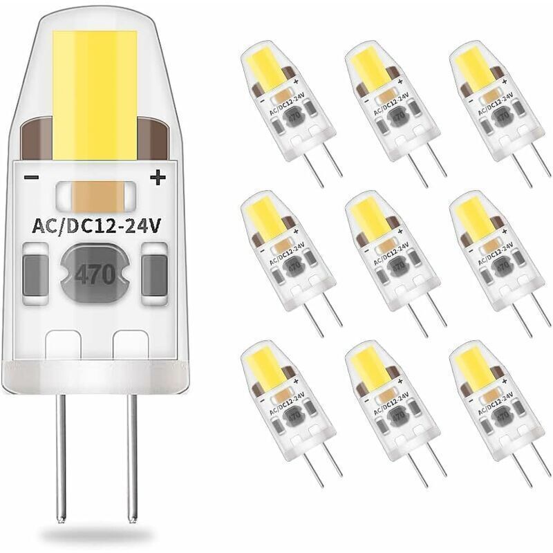 10er-pack G4-led-lampen, Kaltweiß, Dimmbar, 2 W Entspricht 20 W Halogen, Flimmerfreie Energiesparlampe Mit 200 Lm, Ac/dc 12 V–24 V, Zweistiftsockel G4