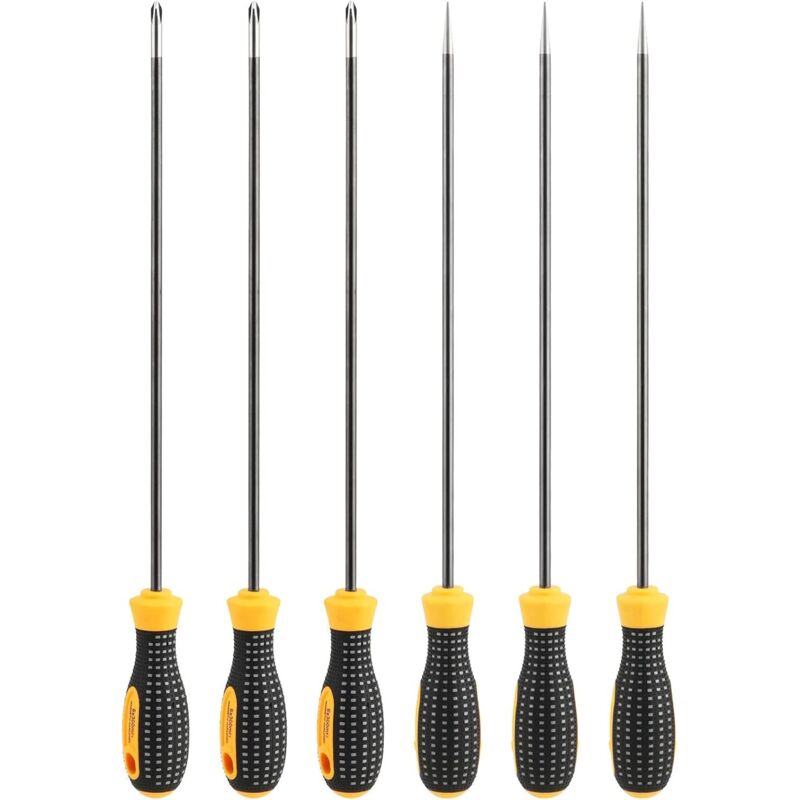 Set Aus 6 Schlitz- Und Kreuzschlitzschraubendrehern Mit 30 Cm Länge Und Gummigriff
