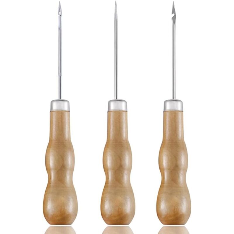 Alène Aus Leder, 3-teiliges Set Mit Rundahle Für Ledernähmaschine, Lederahle Mit Holzgriff, Nähwerkzeug Für Diy-lederhandwerk