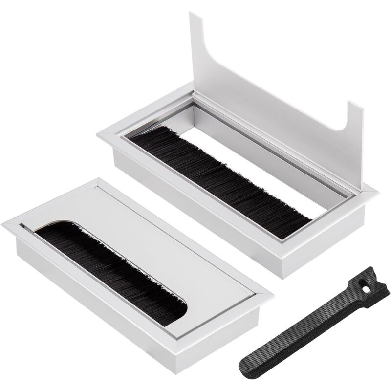 Einbaubare Kabeldurchführung 160x80mm Mit Bürstendichtung – 2er Set Aus Aluminium – Kabelorganizer Für Schreibtisch – Inklusive 10 Kabelbinder