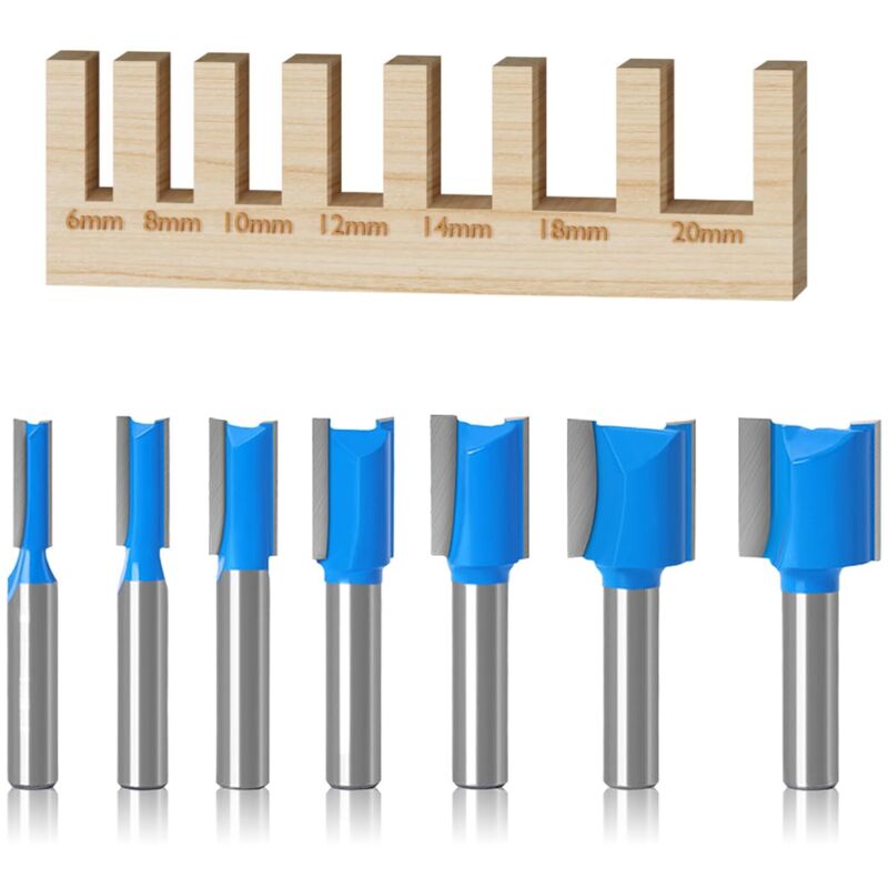 (6 Mm/8 Mm/10 Mm/12 Mm/14 Mm/18 Mm/20 Mm) 7-teiliges Set Oberfräser Für Holz, Gerade Fräser Mit 8-mm-schaft, Holzbearbeitungswerkzeuge, Zweischneidige Hartmetall-oberfräser
